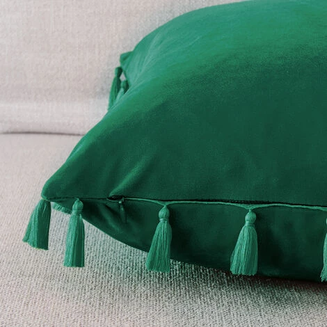 TOPFINEL Lot De 2 Housse Coussin 40x40 Vert Foncé En Velours à Frange Housses De Coussins Decoration Canapé,Salon,Chambre 2 TOPFINEL Lot De 2 Housse Coussin 40x40 Vert Foncé En Velours à Frange Housses De Coussins Decoration Canapé,Salon,Chambre – Image 2