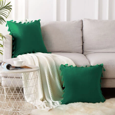 TOPFINEL Lot De 2 Housse Coussin 40x40 Vert Foncé En Velours à Frange Housses De Coussins Decoration Canapé,Salon,Chambre 4 TOPFINEL Lot De 2 Housse Coussin 40x40 Vert Foncé En Velours à Frange Housses De Coussins Decoration Canapé,Salon,Chambre – Image 4