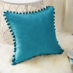 TOPFINEL 2pcs Housses De Coussin Turquoise 30x30cm En Velours Doux Avec Boulettes Décor Canapé Moderne Salon Chambre -France Coussin et housse de coussin Soldes Boutique 55359165 4