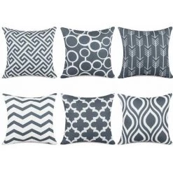 TOPFINEL 6pcs Housse Coussin 40x40cm En Toile Decoratif Canapes Coussins Géométrique Pour Salon Chambre Bureau,Gris Séries