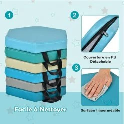 COSTWAY Lot De 6 Coussins De Sol Pour Enfants, Coussins De Chaises Hexagonaux Avec Poignées, Multicolores, 38 X 34 X 5 Cm Couleurs Morandi