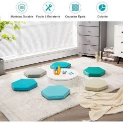 COSTWAY Lot De 6 Coussins De Sol Pour Enfants, Coussins De Chaises Hexagonaux Avec Poignées, Multicolores, 38 X 34 X 5 Cm Couleurs Morandi -France Coussin et housse de coussin Soldes Boutique 55476124 5