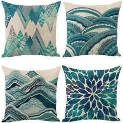 Housse De Coussin, Lot De 4 En Coton Et Lin Coloré Moderne Géométrique Montagne Modèle Décoratif Taie D'oreiller Décoration Pour Canapé Chambre Maison 45 X 45 Cm,Irisfr