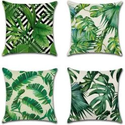 Housse De Coussin Animaux Fleurs La Vie Marine Plante Tropicale Taie D'oreiller Pour Canapé Maison Salon Chambre Décoration D'intérieur,45x45cm,Ensemble De 4 Pièces (Plante Tropicale ),Irisfr