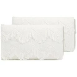OZAIA Lot De 2 Coussins 100% Coton à Franges BONEL - 30 X 50 Cm - Blanc - Blanc