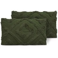 OZAIA Lot De 2 Coussins 100 % Coton Tufté FIDJA - 30 X 50 Cm - Kaki - Vert Olive