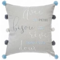 10 Coussins Brodés Pompons - Gris FUIENKO