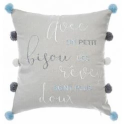 10 Coussins Brodés Pompons - Gris FUIENKO -France Coussin et housse de coussin Soldes Boutique 56062492 4