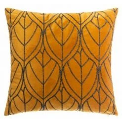Coussin Déco Velours "Lur" 40x40cm Jaune Ocre FUIENKO