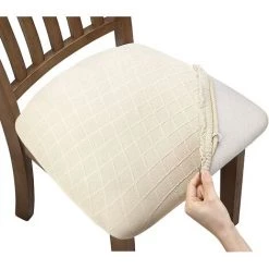 BENOBBY KIDS Lot De 4 Housses De Chaise En Jacquard Extensible, Housse De Coussin De Siège De Salle à Manger Amovible, Lavable Et Anti-poussière (4, Beige)