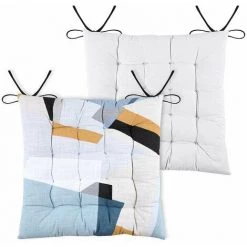 LOVELY CASA Lot De 4 Galettes De Chaise 16 Points 40x40 Quadro Bleu Coton - Bleu -France Coussin et housse de coussin Soldes Boutique 56073958 4