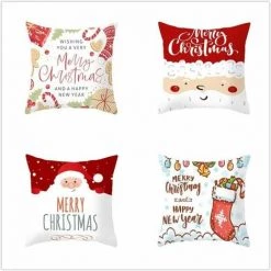 FUIENKO Ensemble De Pièces Housse De Coussin Carrée Décorative-3D Noël Moderne Simple Blanc Rouge Housse De Coussin Décorative 45x45cm[200]