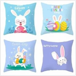 Lot De 4 Housses De Coussin Carré Décoratif-Lapin De Pâques Moderne Simplicité Bleu Violet 45x45cm FUIENKO