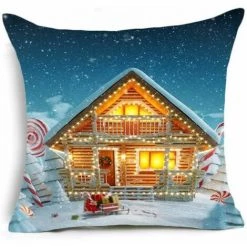 Lot De 4 Housses De Coussin Carré Décoratif-3D Maison De Noël Moderne Simplicité Bleu 45x45cm FUIENKO -France Coussin et housse de coussin Soldes Boutique 56693523 3