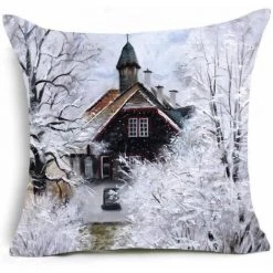 Lot De 4 Housses De Coussin Carré Décoratif-3D Maison De Noël Moderne Simplicité Bleu 45x45cm FUIENKO -France Coussin et housse de coussin Soldes Boutique 56693523 4