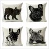 Lot De 4 Housses De Coussin Carré Décoratif-Bouledogue Français Noir Moderne Europe Du Nord Beige 50x50cm FUIENKO