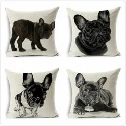 Lot De 4 Housses De Coussin Carré Décoratif-Bouledogue Français Noir Moderne Europe Du Nord Beige 50x50cm FUIENKO