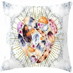 Housse De Coussin En Plumes Coussin Blanc Imprimé Plumes De Couleur Impression Recto-45x45cm FUIENKO