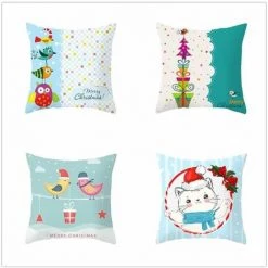 Housse Coussin 4 Pièces Carrées Coussin Décoratif Canapé Housse De Coussin Blanc Bleu 40x40cm FUIENKO