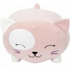 Paris Prix - Peluche Coussin Enfant "chat" 30cm Rose & Blanc