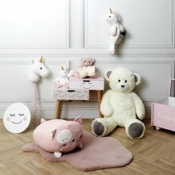 Paris Prix - Peluche Coussin Enfant "chat" 30cm Rose & Blanc -France Coussin et housse de coussin Soldes Boutique 57074667 4