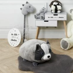 Paris Prix - Peluche Coussin Enfant "chien" 30cm Gris & Blanc -France Coussin et housse de coussin Soldes Boutique 57074705 3