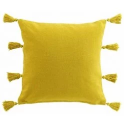 Paris Prix - Coussin Déco à Pompons "tasselina" 45x45cm Jaune