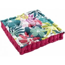 Paris Prix - Coussin De Sol Imprimé "hawai" 60x60cm Blanc