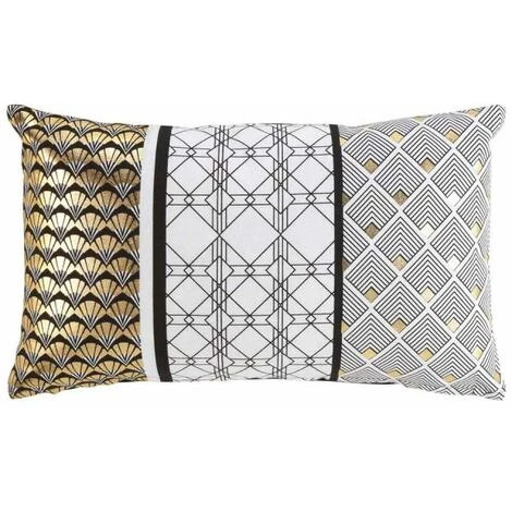 Paris Prix - Housse De Coussin "dorelia" 30x50cm Or & Blanc 1 Paris Prix - Housse De Coussin "dorelia" 30x50cm Or & Blanc