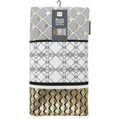 Paris Prix - Housse De Coussin "dorelia" 30x50cm Or & Blanc 4 Paris Prix - Housse De Coussin "dorelia" 30x50cm Or & Blanc – Image 4