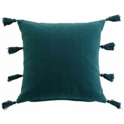 Paris Prix - Coussin Déco à Pompons "tasselina" 45x45cm Pétrole
