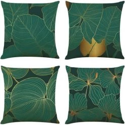 GUAZHUNIFR Housse De Coussin 40x40 Vert Taies D'oreiller En Lin Coussins De Canapé Décoratifs Lot De 4 Jungle Vert Foncé Housses De Coussin Décoratives Moderne,GU.B/bon