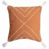 RIDEAUDISCOUNT Housse De Coussin 100% Coton 40 X 40 Cm Déhoussable Motif Brodé Et Pompons Terracotta - Orange