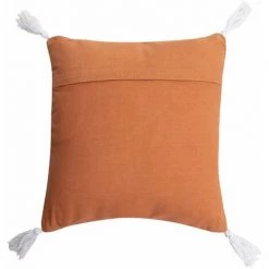 RIDEAUDISCOUNT Housse De Coussin 100% Coton 40 X 40 Cm Déhoussable Motif Brodé Et Pompons Terracotta - Orange -France Coussin et housse de coussin Soldes Boutique 57599870 3