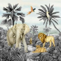 AG ART Coussin - Les Animaux De La Jungle Elephant, Lion, Perroquet - Noir Et Blanc - 40 Cm X 40 Cm - Multicolor