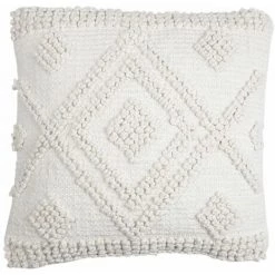 RIDEAUDISCOUNT Housse De Coussin 100% Coton 40 X 40 Cm Déhoussable Motif Losange Et Effet Bouclette Toile Epaisse Blanc - Blanc