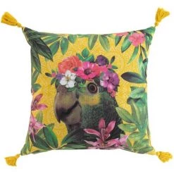 1001KDO POUR LA MAISON Coussin Pompons Perroquet Flamboyant