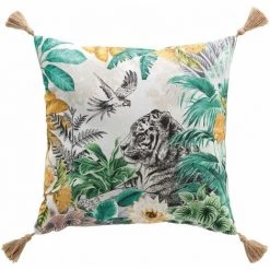 1001KDO POUR LA MAISON Coussin Pompons Tigre Et Perroquet