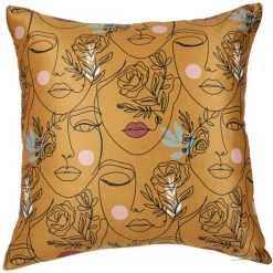 OSTARIA Housse De Coussin 40x40 Cm Visage Moutarde - Jaune