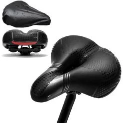 TANABATA Selle De Vélo En Gel Résistant Aux Chocs - Selle De Vélo Creuse Et Respirante - Coussin épais Doux Et Confortable - Pour VTT Et Vélo De Route Avec Housse Imperméable - Noir