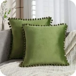 Lot De 4 Housse Coussin Decoration Salon Noel Moderne Pour Coussin Canape Et Fauteuil De Bureau Carré En Velours Doux De Double Face（ 30x50，Vert Olive ） GrooFoo