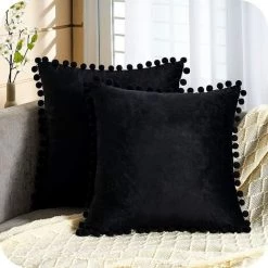 Lot De 4 Housse Coussin Decoration Salon Noel Moderne Pour Coussin Canape Et Fauteuil De Bureau Carré En Velours Doux De Double Face（ 30x50，Noir ） GrooFoo