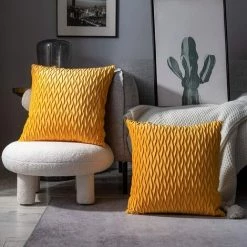 Housses Coussin En Velours 45x45cm Pour Salon Canapé，Lot De 4 Housses Coussin Carrés De Motif Uni Décoration Chambre,Jaune GrooFoo -France Coussin et housse de coussin Soldes Boutique 58760936 3
