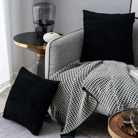 Housses Coussin En Velours 45x45cm Pour Salon Canapé,Lot De 4 Housses Coussin Carrés De Motif Uni Décoration Chambre,Noir GrooFoo 2 Housses Coussin En Velours 45x45cm Pour Salon Canapé,Lot De 4 Housses Coussin Carrés De Motif Uni Décoration Chambre,Noir GrooFoo – Image 2