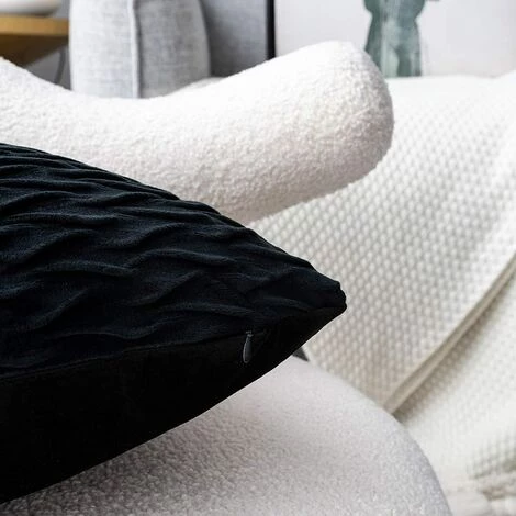 Housses Coussin En Velours 45x45cm Pour Salon Canapé,Lot De 4 Housses Coussin Carrés De Motif Uni Décoration Chambre,Noir GrooFoo 4 Housses Coussin En Velours 45x45cm Pour Salon Canapé,Lot De 4 Housses Coussin Carrés De Motif Uni Décoration Chambre,Noir GrooFoo – Image 4