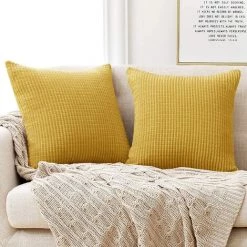 Lot De 4 Housse De Coussin Jaune Moutarde En Velours 50x50cm Pour Salon Housse De Coussin Decoratif GrooFoo