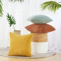 Lot De 4 Housse De Coussin Jaune Moutarde En Velours 40x40cm Pour Salon Housse De Coussin Decoratif GrooFoo -France Coussin et housse de coussin Soldes Boutique 58760977 3