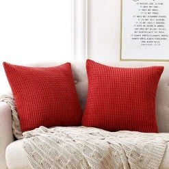 Lot De 2 Housse De Coussin Rouge Vif En Velours 50x50cm Pour Salon Housse De Coussin Decoratif GrooFoo