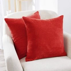 Lot De 2 Housse De Coussin Rouge Vif En Velours 50x50cm Pour Salon Housse De Coussin Decoratif GrooFoo -France Coussin et housse de coussin Soldes Boutique 58760994 3
