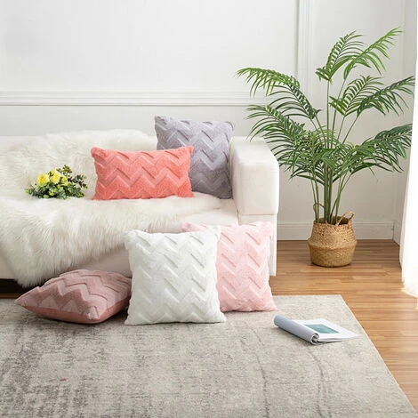 Lot De 4 Housses De Coussins En Laine Artificielle Et Velvet,Douce Peluche Décorative Taie D'oreiller Avec Motif Ondulé, Rose Clair, 45x45CM GrooFoo 2 Lot De 4 Housses De Coussins En Laine Artificielle Et Velvet,Douce Peluche Décorative Taie D'oreiller Avec Motif Ondulé, Rose Clair, 45x45CM GrooFoo – Image 2